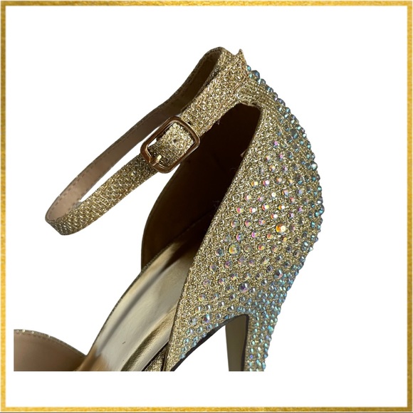Gold Sparkle Peep-Toe Heels, with extra heel tips. Juliana-77 Size 9. - Picture 8 of 9